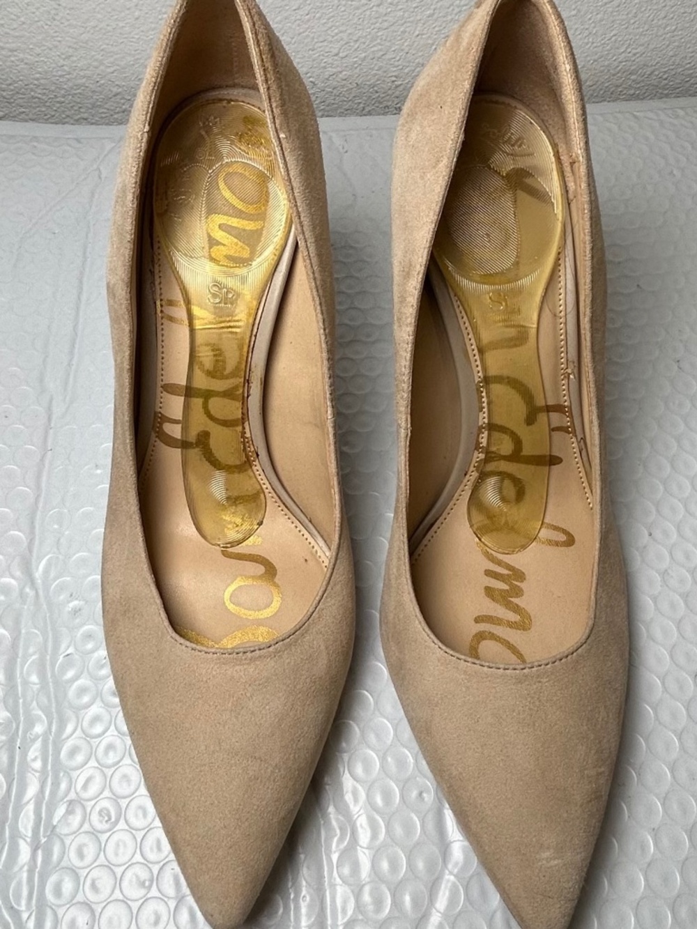 Sam Edelman Hazel Pointed Toe High Heel Pumps Beige Suede Slip On Dress Shoes 6